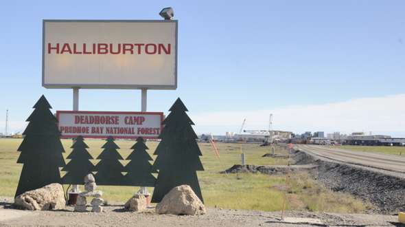 Humorous Halliburton 'Prudhoe Bay National Forest' sign