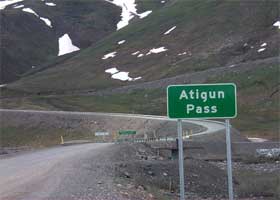 At the foot of the steep grade through Atigun Pass
