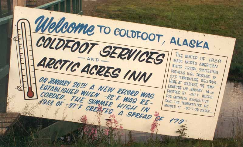 Coldfoot temperature records sign