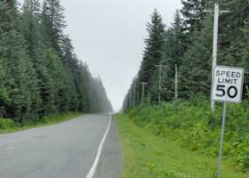 Paved road between Yakutat and its airport, posted here for 50mph
